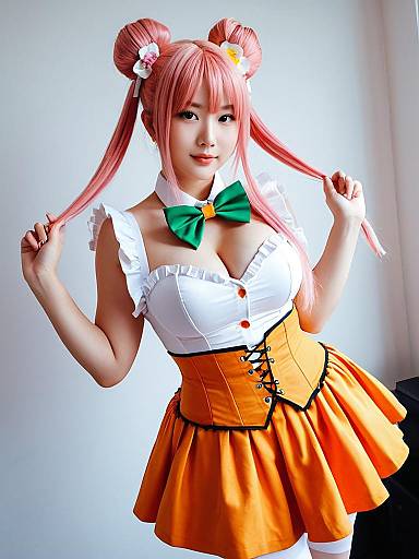 Momosuzu Nene 1st Costume Cosplay with Pink Hair and Orange Outfit