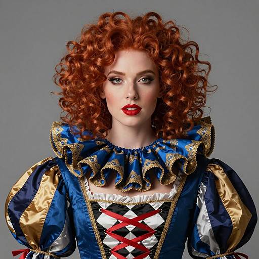 Red Haired Woman in Renaissance Style Costume with Ruffled Collar