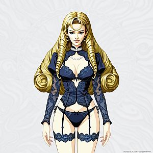 Elegant Woman in Navy Blue Lace Lingerie