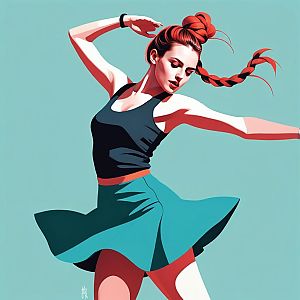 Dynamic Dance Illustration - Woman in Turquoise Skirt