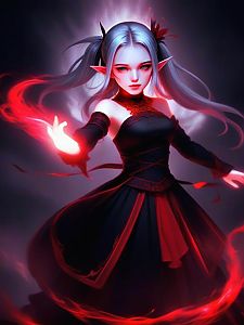 Elf Woman in Gothic Dress with Magical Energy