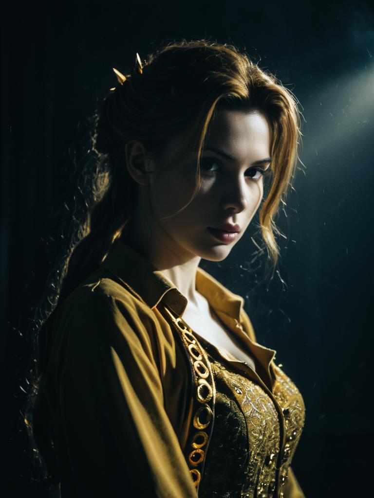 Realistic Aerith Gainsborough Cosplay Woman in Golden Costume