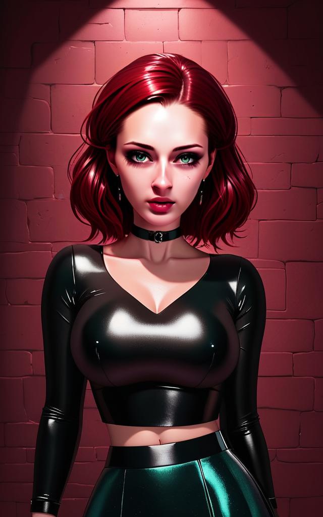 Portrait of a Woman with Green Eyes and Red Hair in Stylish Outfit
