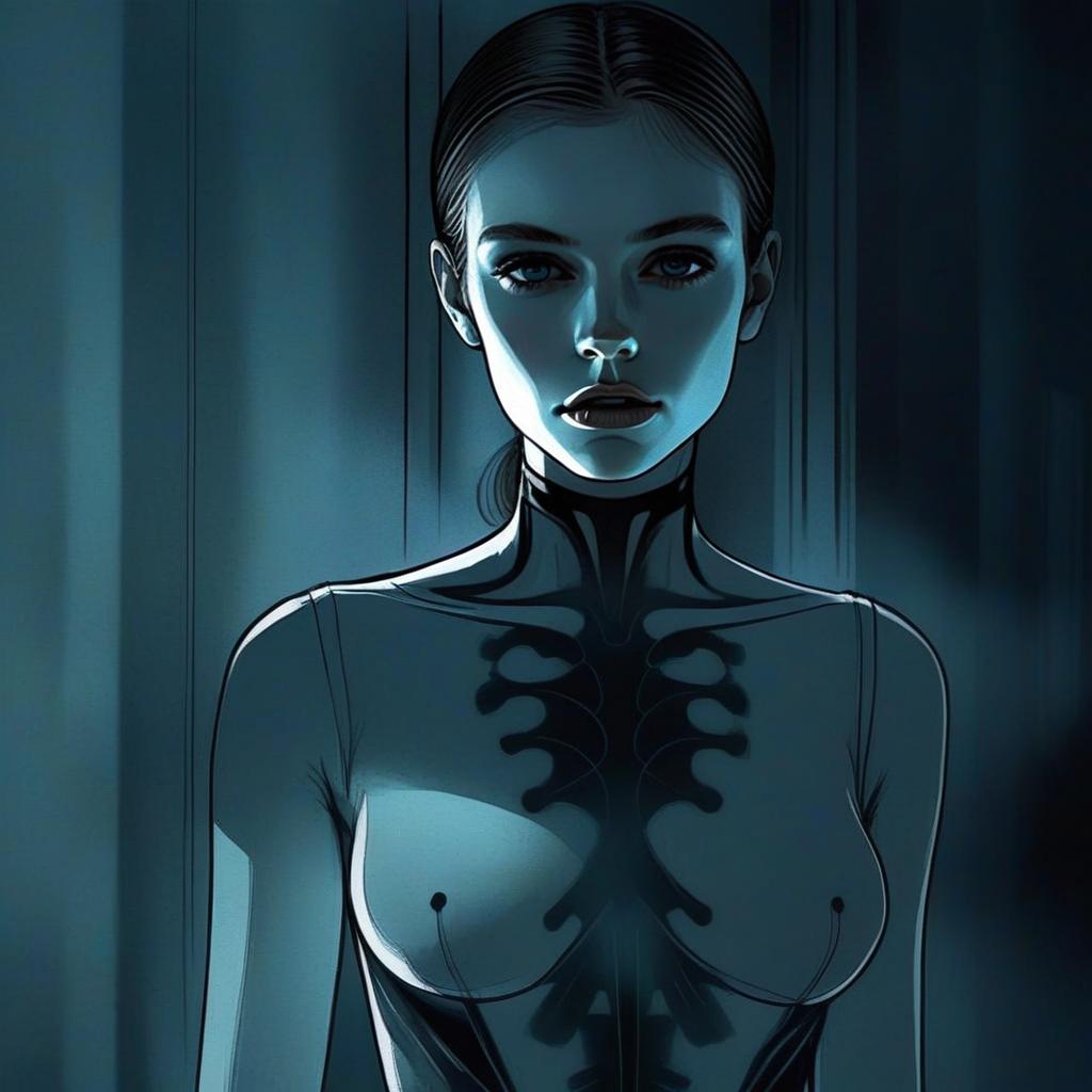 Monochromatic Blue Woman with Skeletal Details Monochromatic Blue Woman with Skeletal Details