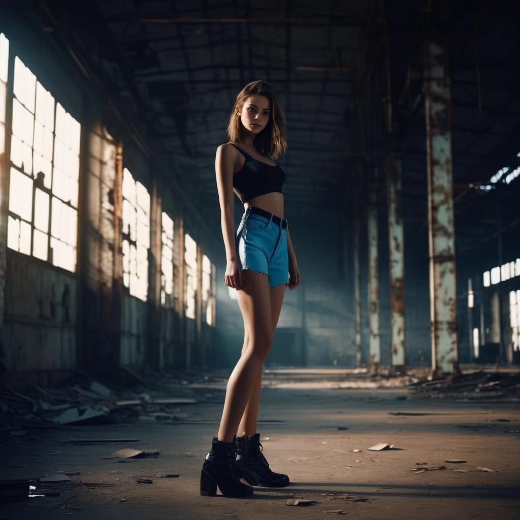 Confident Woman in Abandoned Warehouse Confident Woman in Abandoned Warehouse