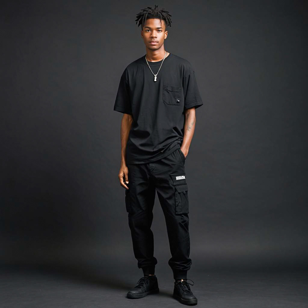 Young Black Man in Stylish Black Outfit