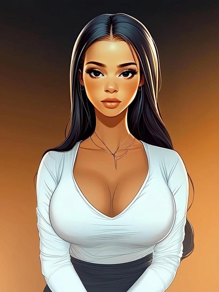 Stylized Digital Portrait of Woman in White Top with Pendant Necklace