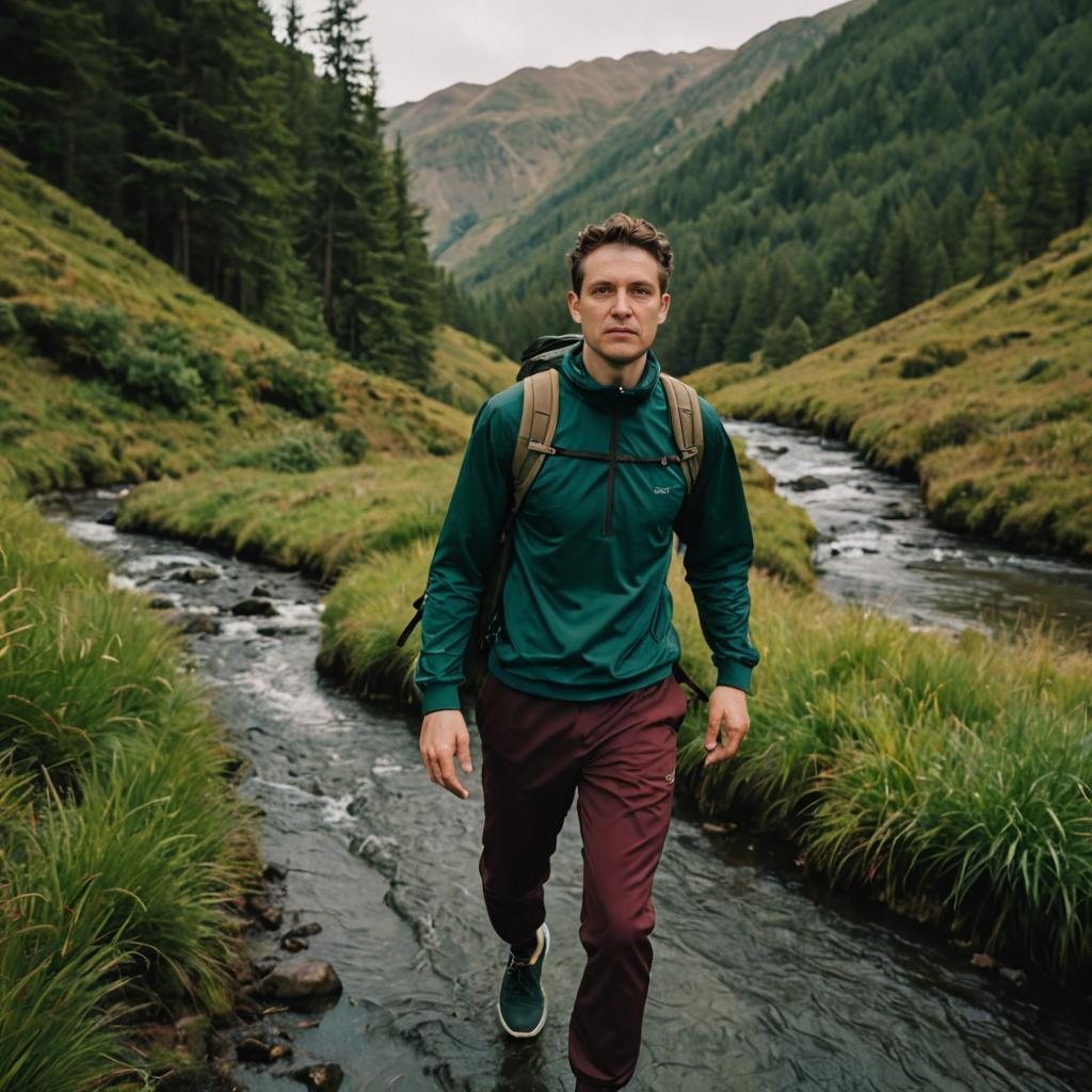 Man Hiking in Scenic Mountain Valley