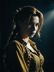 Realistic Aerith Gainsborough Cosplay Woman in Golden Costume