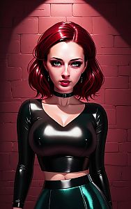 Portrait of a Woman with Green Eyes and Red Hair in Stylish Outfit