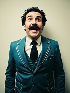 Man in Retro Teal Suit with Mustache Expressive Character Portrait