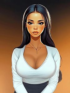 Stylized Digital Portrait of Woman in White Top with Pendant Necklace