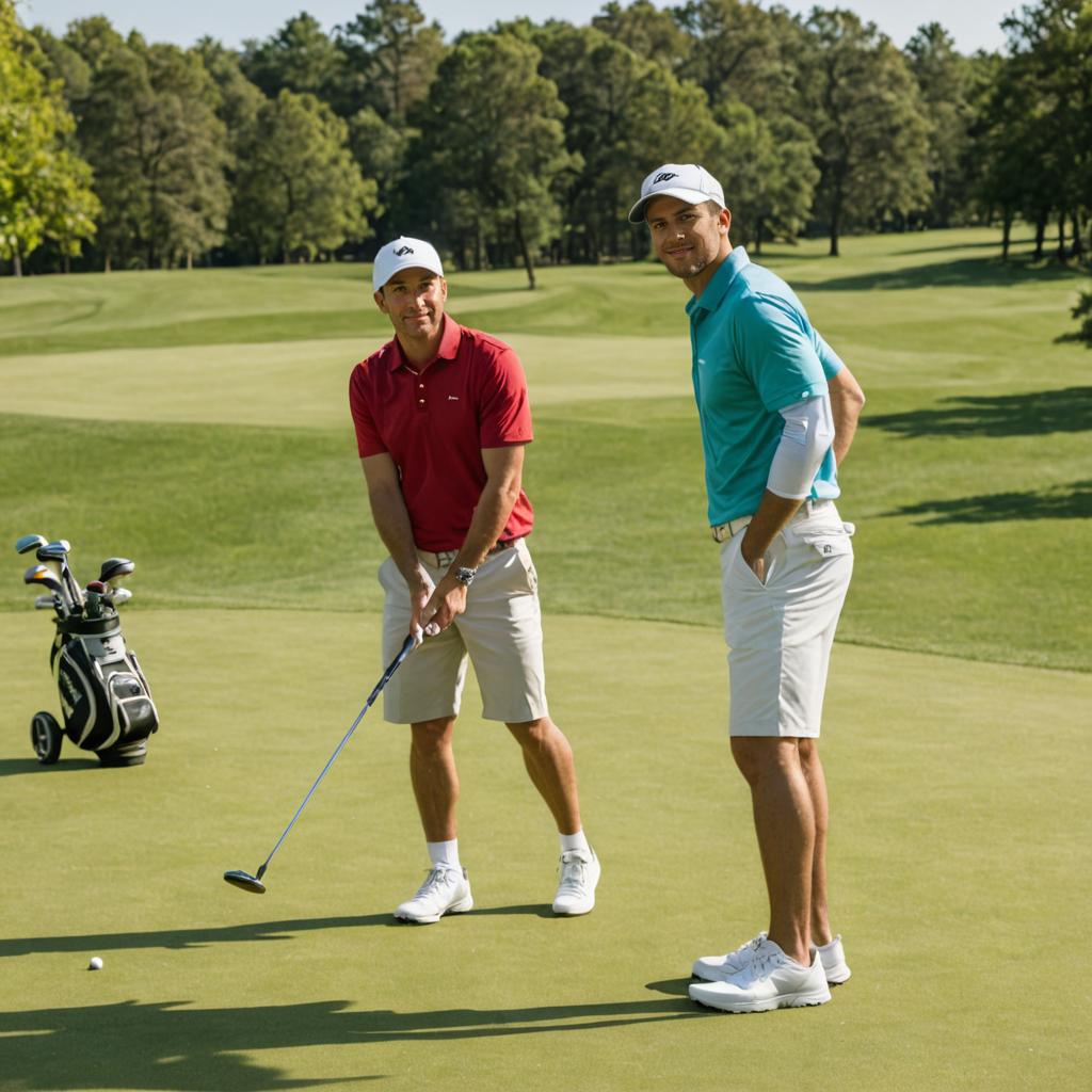 Man in Turquoise Shirt on Golf Course