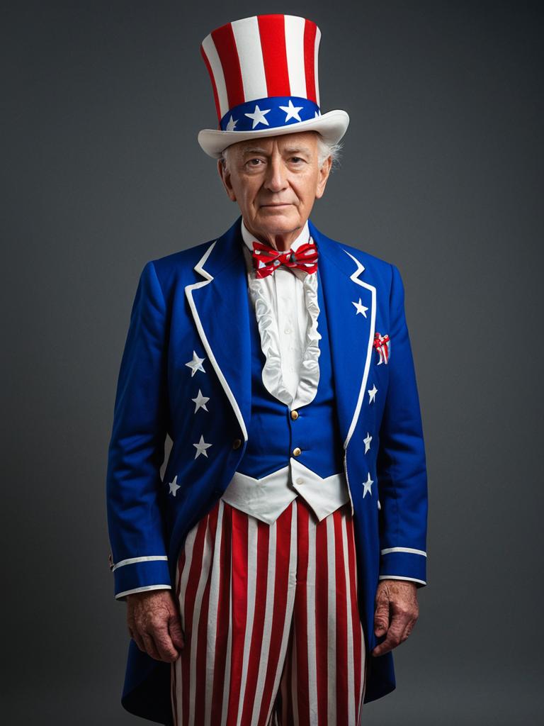 Elderly Man in Patriotic Costume with Striped Hat