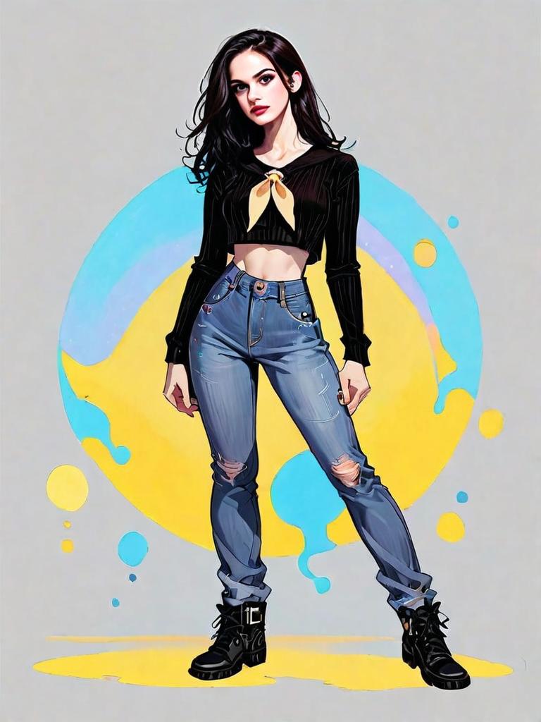 Stylish Woman in Casual Streetwear - Realistic Comic Style Full Body Illustration