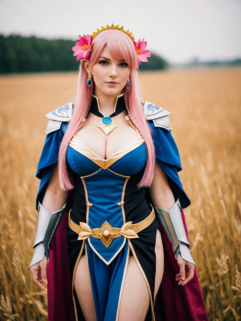 Gunnthrá Fire Emblem Cosplay in Wheat Field Realistic Portrait