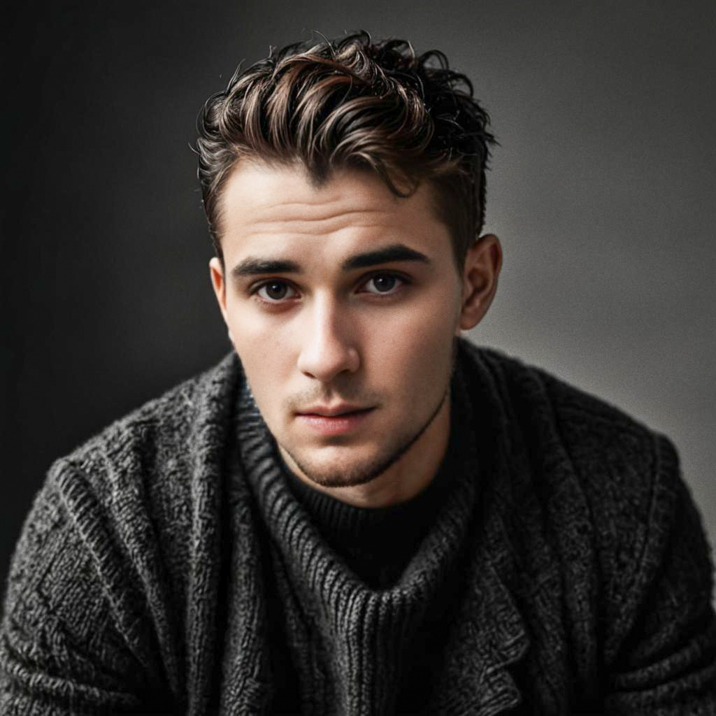 Young Man in Cozy Sweater with Stylish Hair