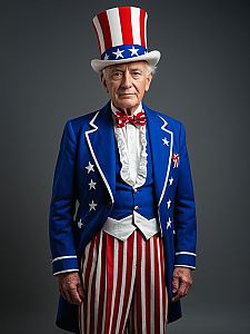 Elderly Man in Patriotic Costume with Striped Hat