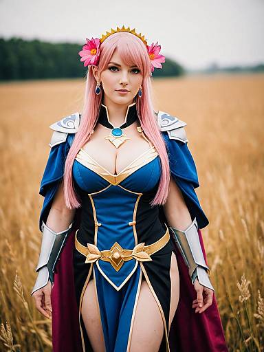Gunnthrá Fire Emblem Cosplay in Wheat Field Realistic Portrait