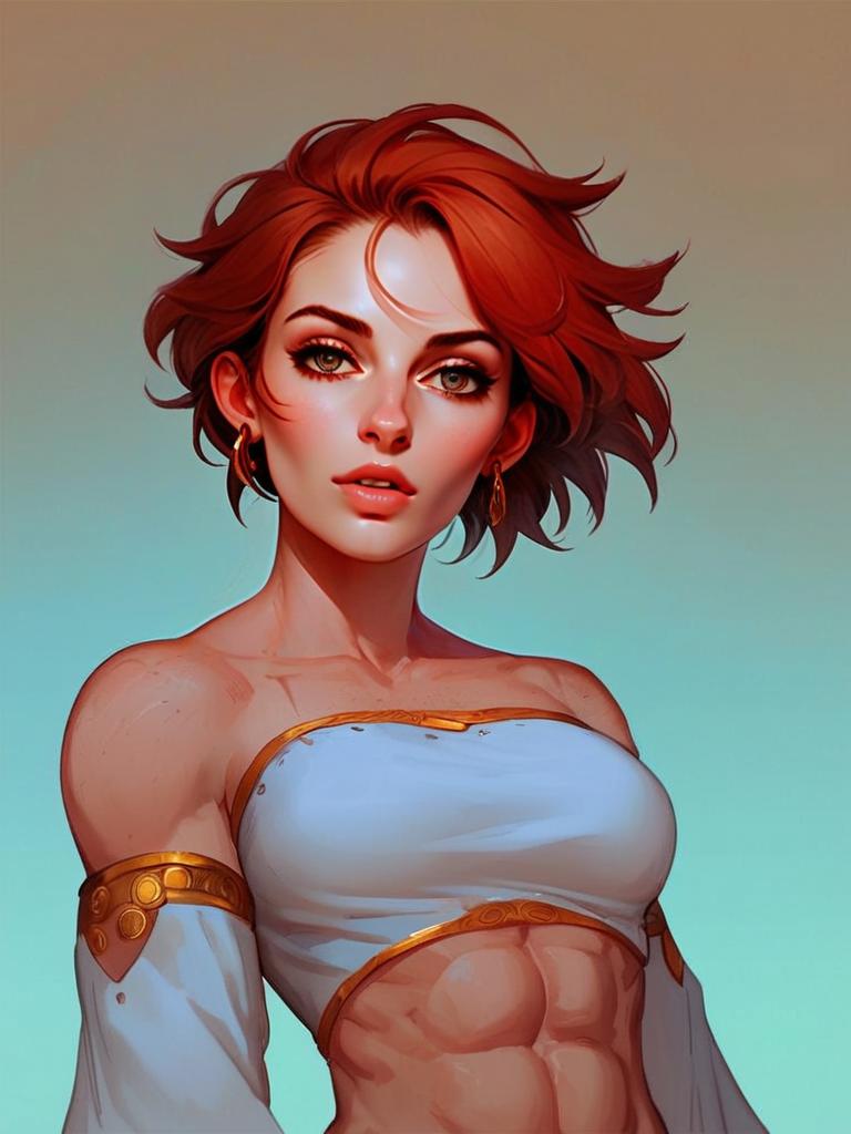 Strong Woman with Red Hair in Fantasy Art