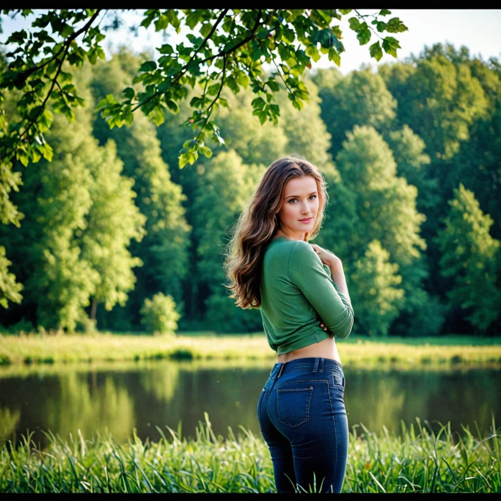 Woman in Green Top by Lakeside