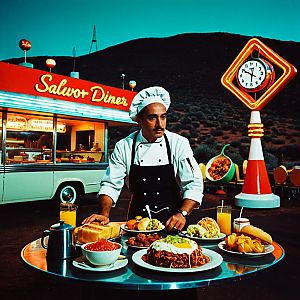 Chef with Diner Dishes at Retro Diner