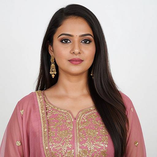 Traditional Indian Woman in Pink Embroidered Outfit