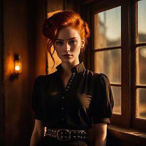 Elegant Woman with Red Hair in Vintage Dress