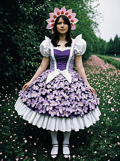 Woman in Flower Costume Full Body Cosplay Photo with Petal Dress