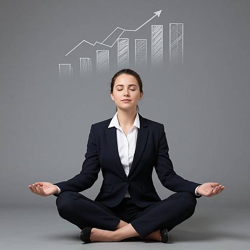 Business Woman Meditating with Rising Growth Graph Illustration