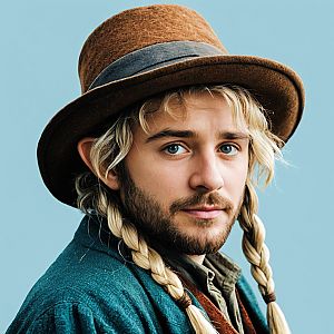 Young Man with Braided Hair in Vintage Outfit