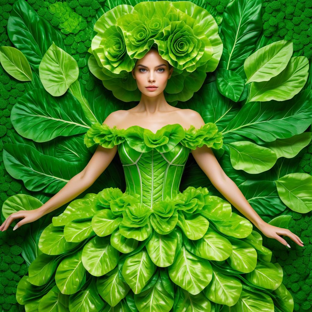 Woman in Leaf Dress Blending into Nature