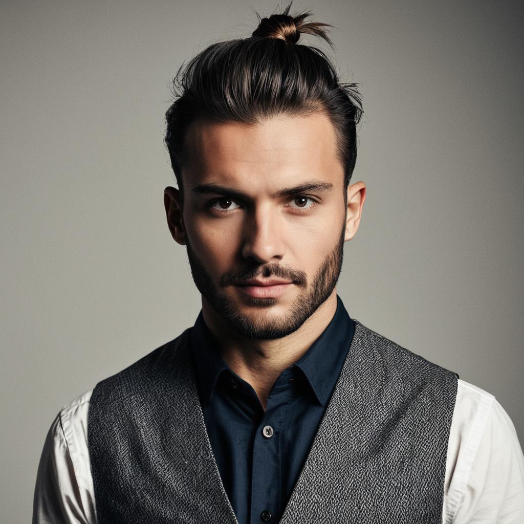 Confident Young Man with Beard and Man Bun