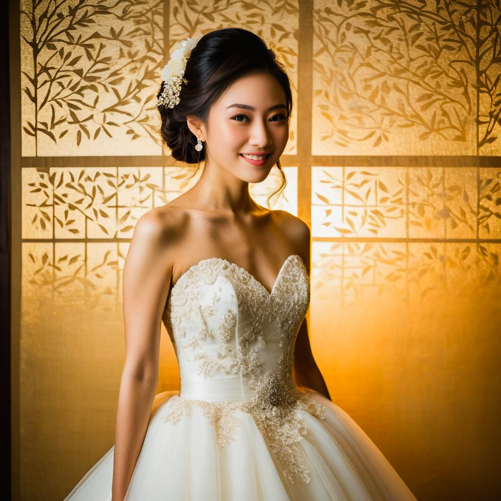 Elegant Bride in Strapless White Wedding Gown