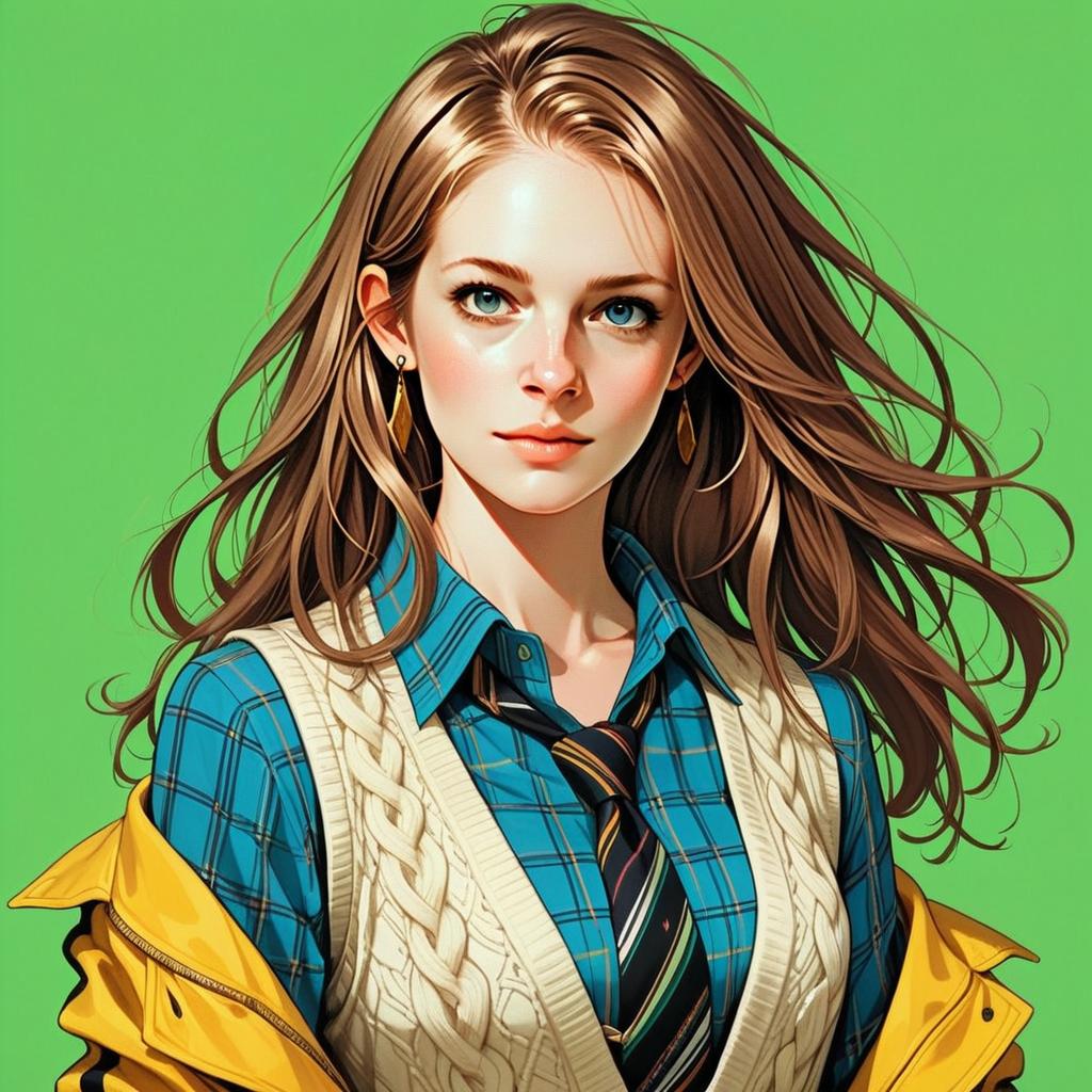 Portrait of a Young Woman with Brown Hair and Blue Eyes Portrait of a Young Woman with Brown Hair and Blue Eyes