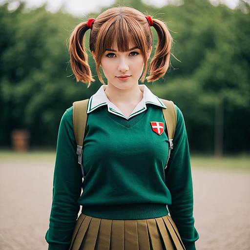Girl in Green School Uniform Inspired by Girls und Panzer Cosplay
