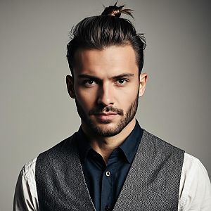Confident Young Man with Beard and Man Bun