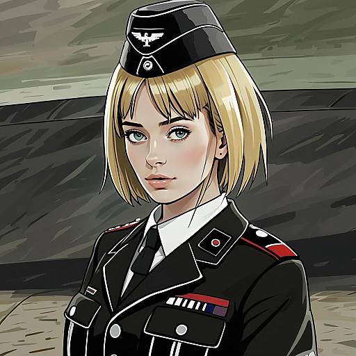 Anime Girl in Black Military Uniform from Girls Frontline Inspired Artwork