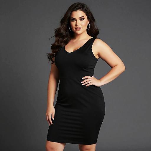 Plus Size Woman Wearing Black Concert Dress Posing