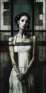 Elegant Woman Portrait with Stained Glass Background