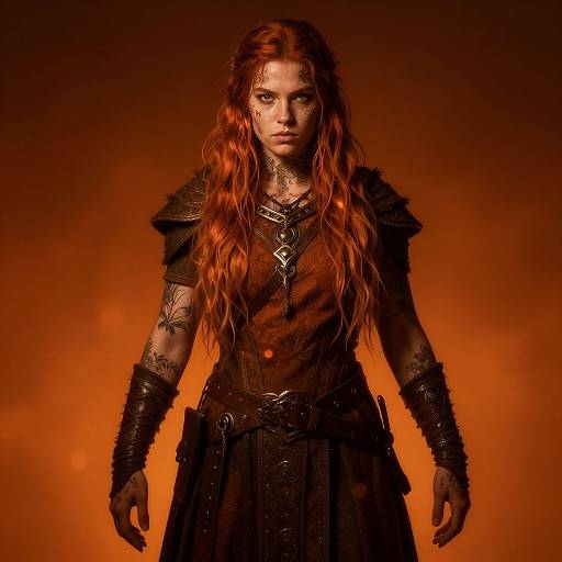 Red-Haired Medieval Fantasy Warrior Woman with Tattoos