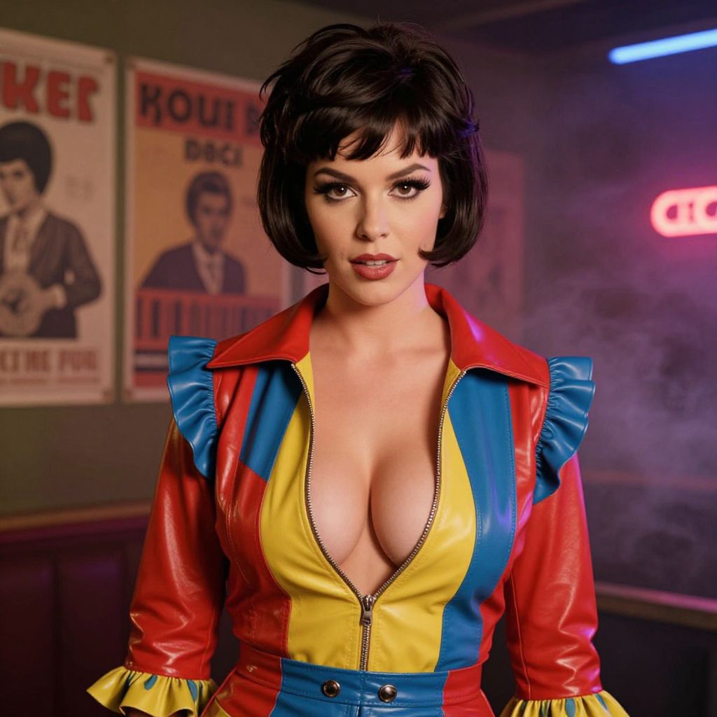 Retro Style Woman in Colorful Vintage Outfit with 1960s Hairstyle