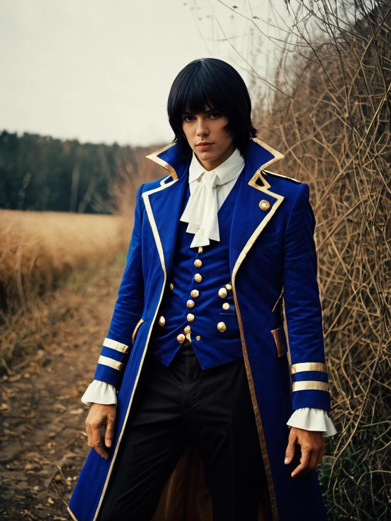 Man in Bruno Bucciarati Cosplay Costume Realistic Outdoor Photo