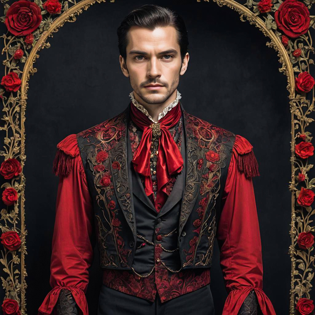 Vintage-inspired Man in Red and Black Costume