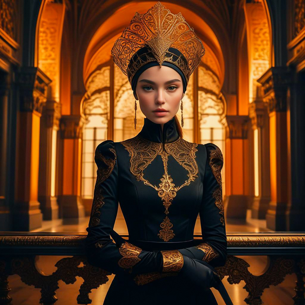 Regal Woman in Black and Gold Gown Regal Woman in Black and Gold Gown