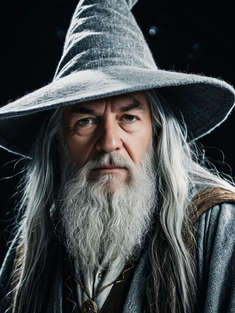 Photorealistic Wizard Portrait of Man in Gandalf Costume