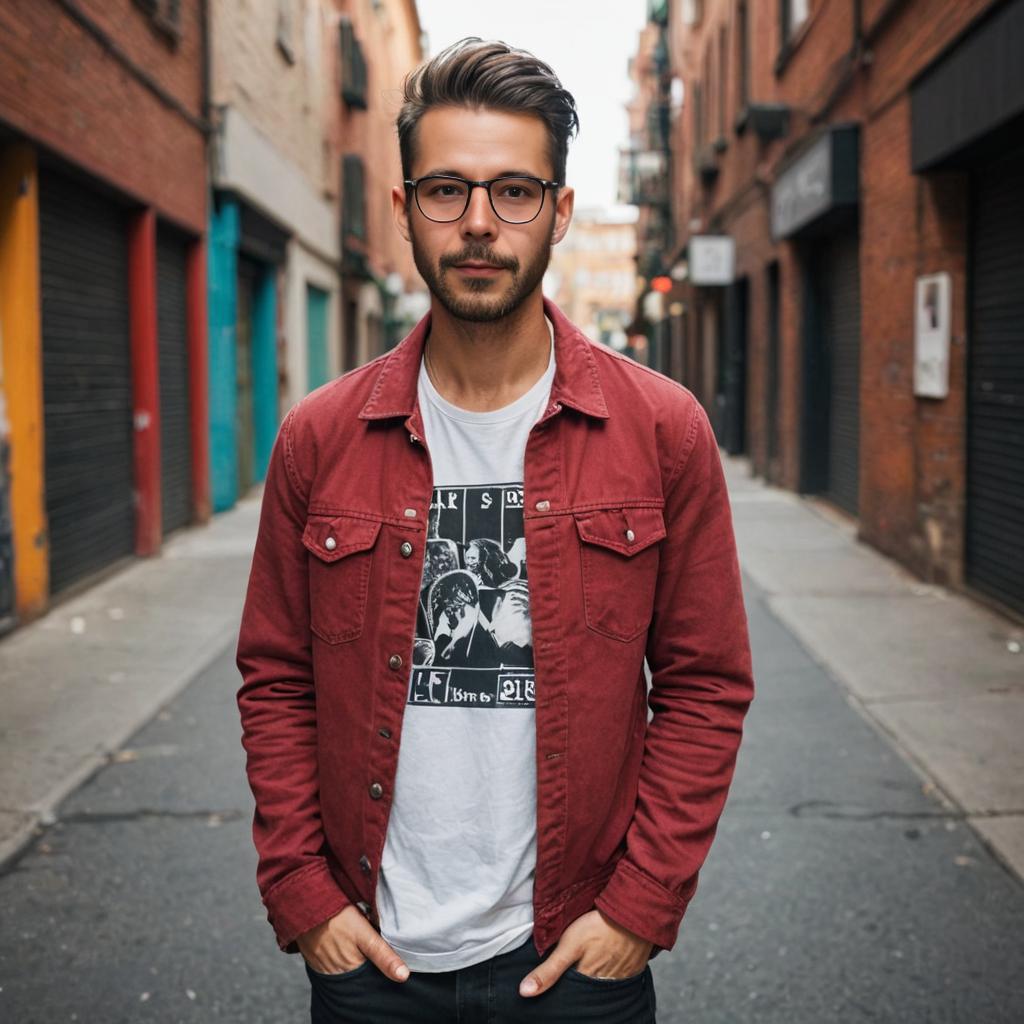 Stylish man in red jacket on urban street