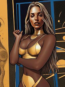Confident Woman in Golden Attire