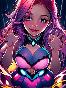 Stylized Female Character with Pink-Purple Hair