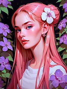 Young Woman with Pink Hair and White Flower